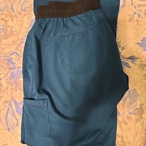 Healing hands small petite scrub pants in Caribbean blue
